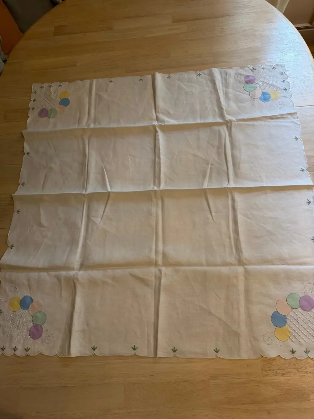Vintage Pastel Applique Balloon Linen Tablecloth Card Table Topper 34